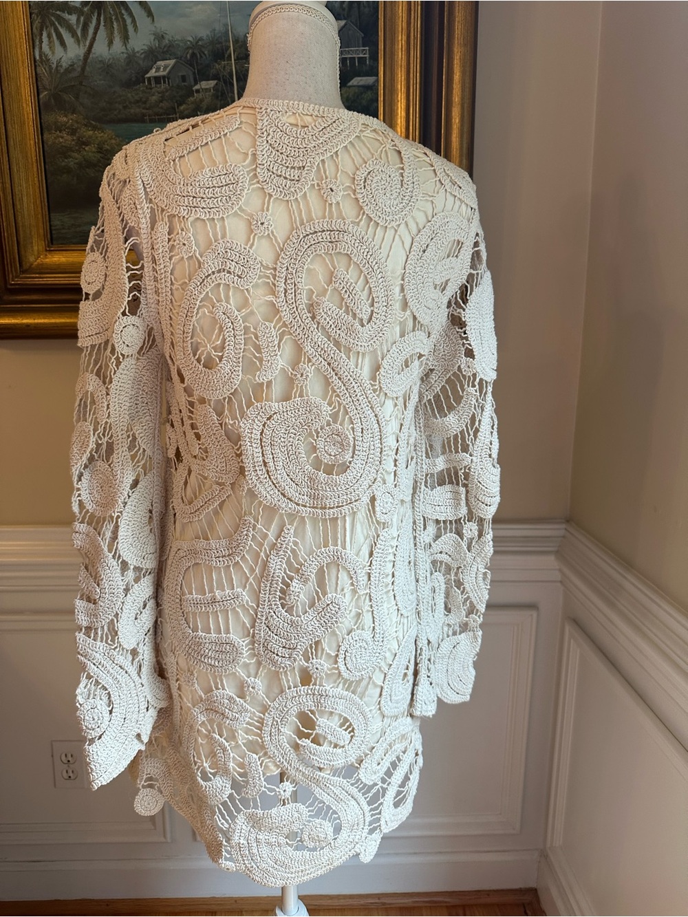 COMMENSE Cream Ecru Crochet Long Sleeve Mini Dress NWT - Picture 10 of 11